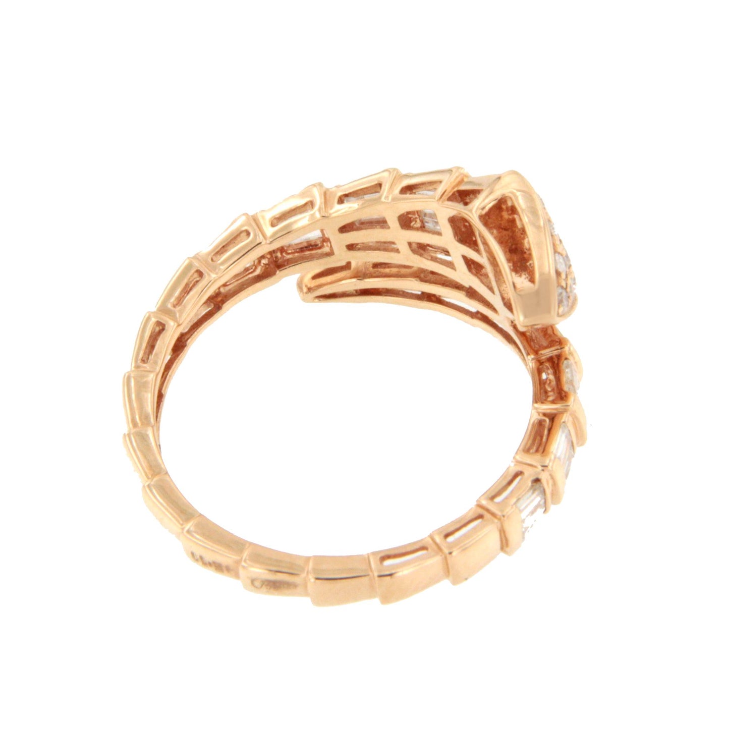 Anillo PLATANO serpiente en oro rosa 18 ktes con brillantes y baguettes