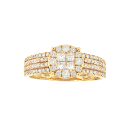 Anillo TOMATE centro en brillantes y princesa en oro amarillo 18 ktes