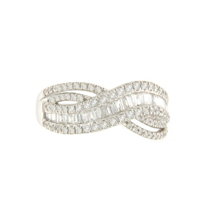 Anillo UCHUVA  alianzas baguettes y brillantes en oro blanco 18 ktes