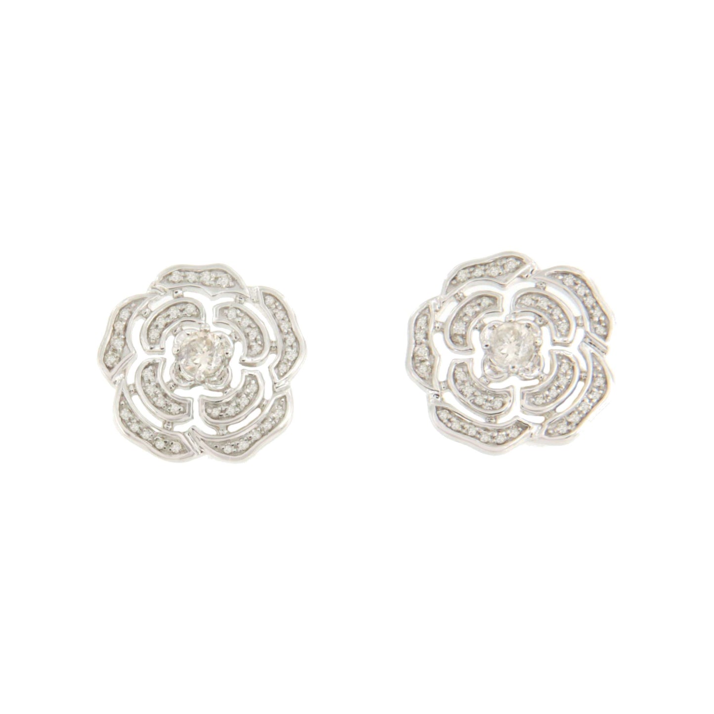 Pendientes FRESA flor en oro blanco de 18 kilates con diamantes talla brillante