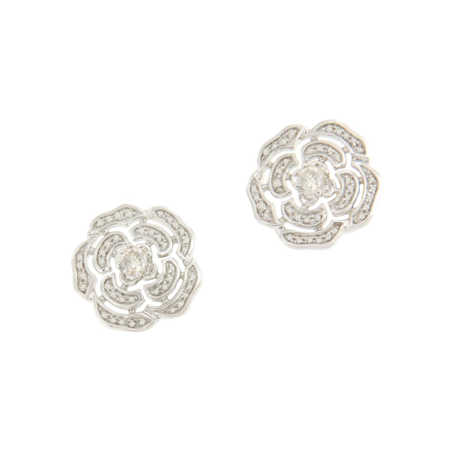 Pendientes FRESA flor en oro blanco de 18 kilates con diamantes talla brillante