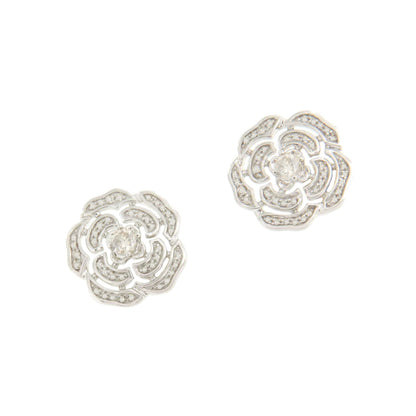 Pendientes FRESA flor en oro blanco de 18 kilates con diamantes talla brillante