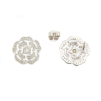 Pendientes FRESA flor en oro blanco de 18 kilates con diamantes talla brillante