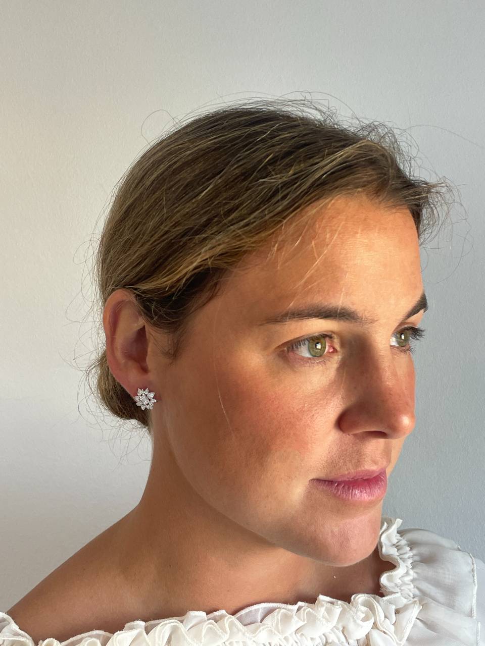 Pendientes CAIMITO estrella en oro blanco 18 ktes con brillantes y baguettes