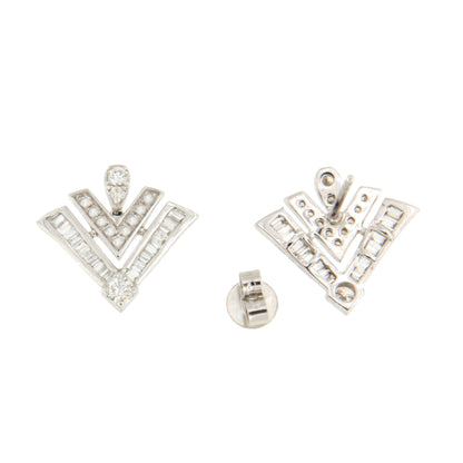 Rosehip earrings in 18k white gold with diamonds and baguettes