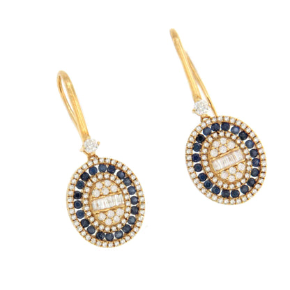 Pendientes LUCUMA largos en oro amarillo de 18 ktes zafiros y diamantes