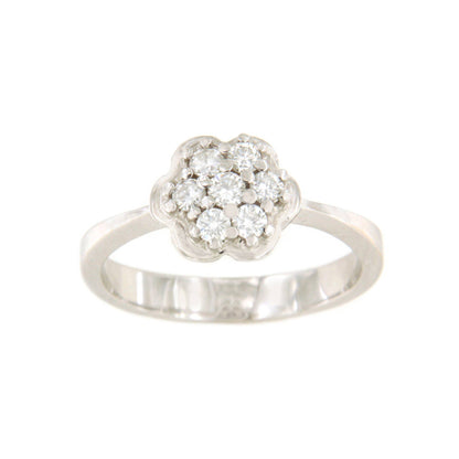 ACAI ring with rosette and halo and diamonds in 18-karat white gold