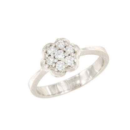 ACAI ring with rosette and halo and diamonds in 18-karat white gold