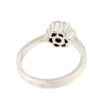 ACAI ring with rosette and halo and diamonds in 18-karat white gold