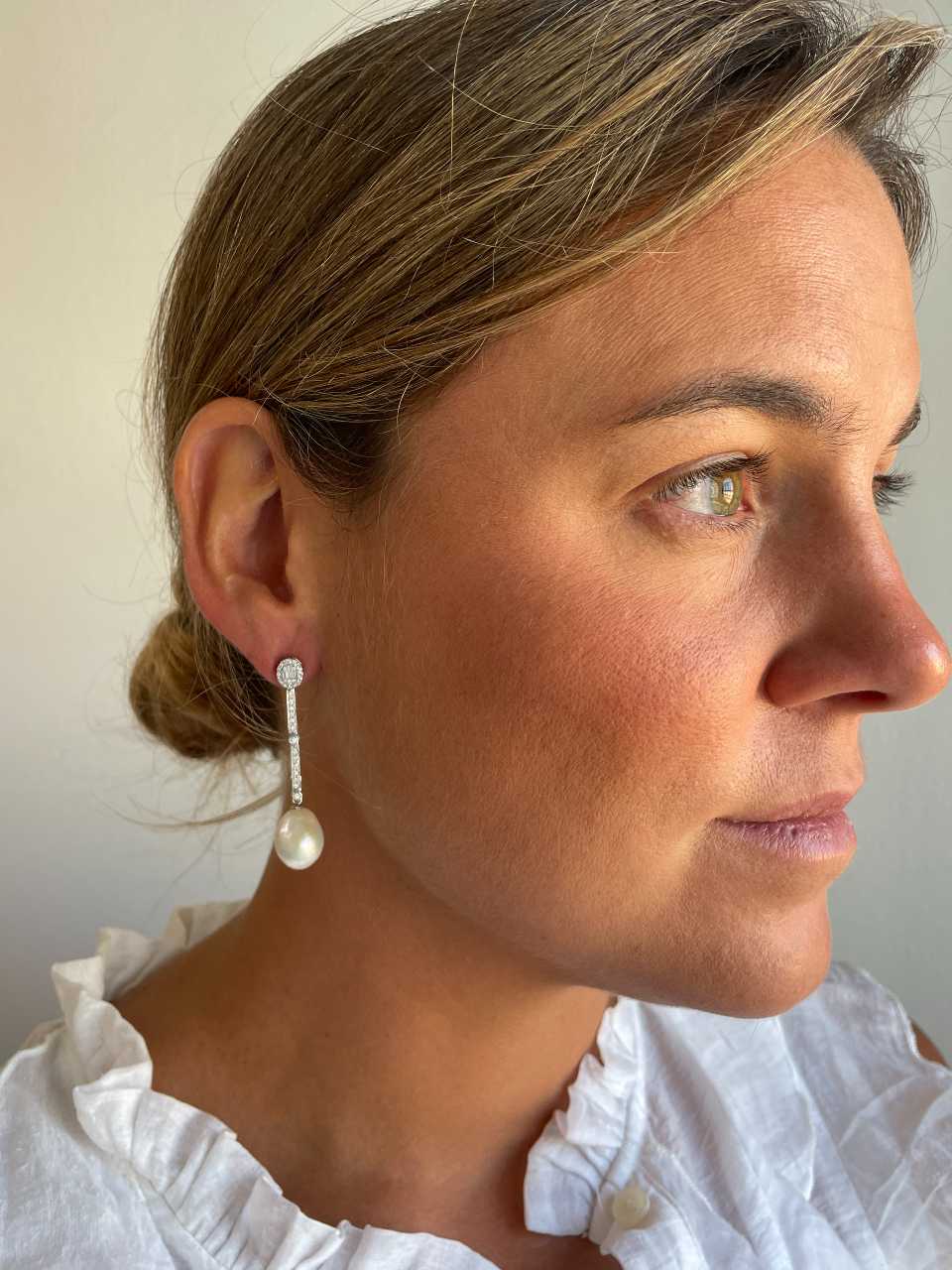 Pendientes CUDILLERO en oro blanco 18 ktes con brillantes y baguettes.