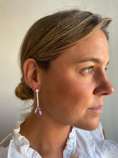 Pendientes CUDILLERO en oro blanco 18 ktes con brillantes y baguettes.