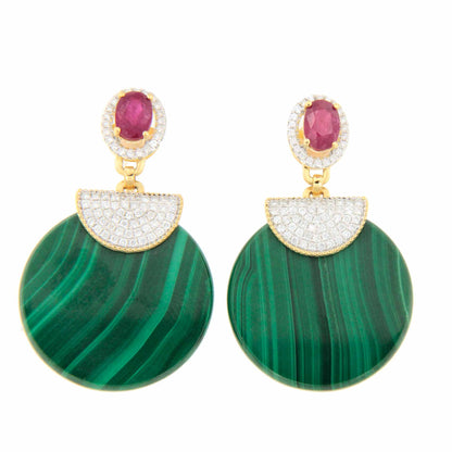 Pendientes AGUAJE oro amarillo 18 ktes con rubie, malaquita y brillantes