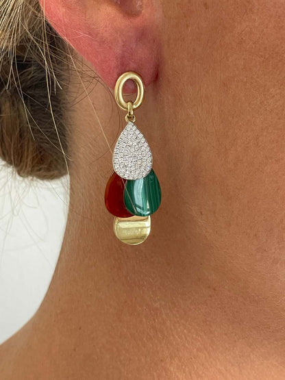 Pendientes NISPERO en oro amarillo 18 ktes con brillantes y piedras