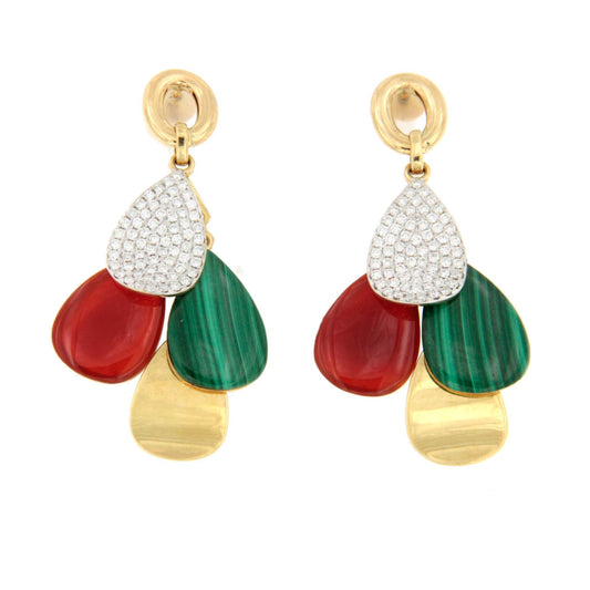 Pendientes NISPERO en oro amarillo 18 ktes con brillantes y piedras