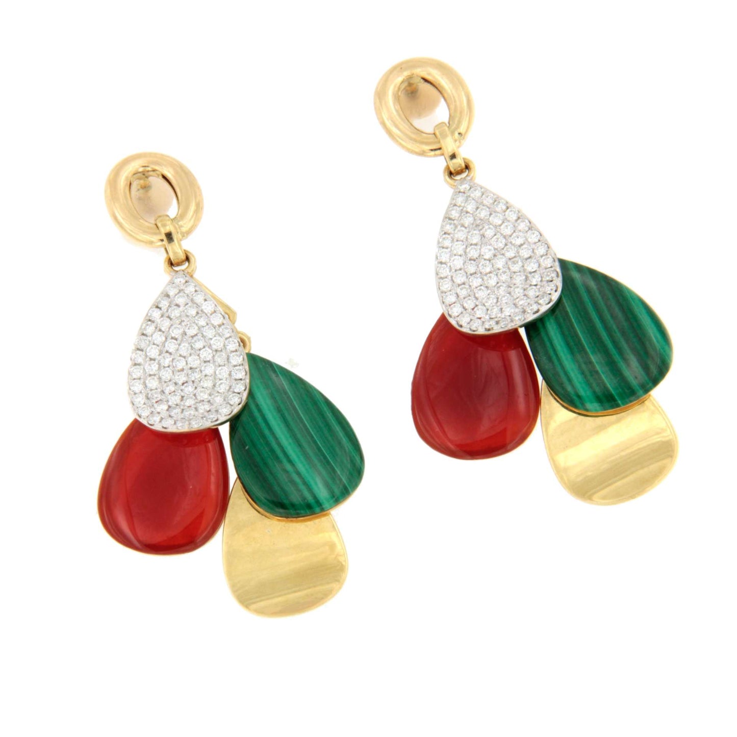 Pendientes NISPERO en oro amarillo 18 ktes con brillantes y piedras