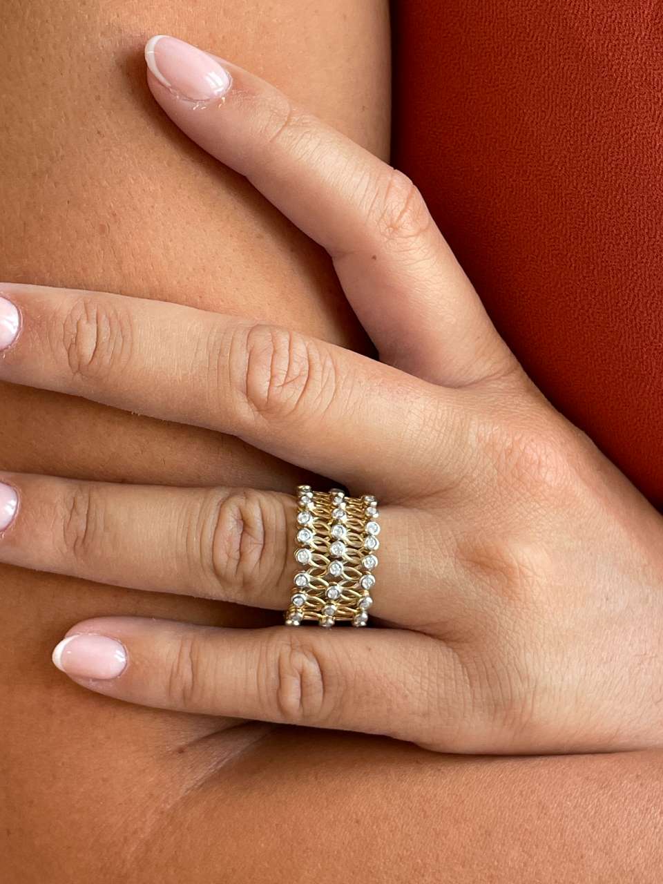 Anillo SUTTGART y pulsera en brillantes de oro amarillo-blanco 18 ktes