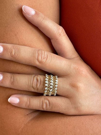 Anillo SUTTGART y pulsera en brillantes de oro amarillo-blanco 18 ktes
