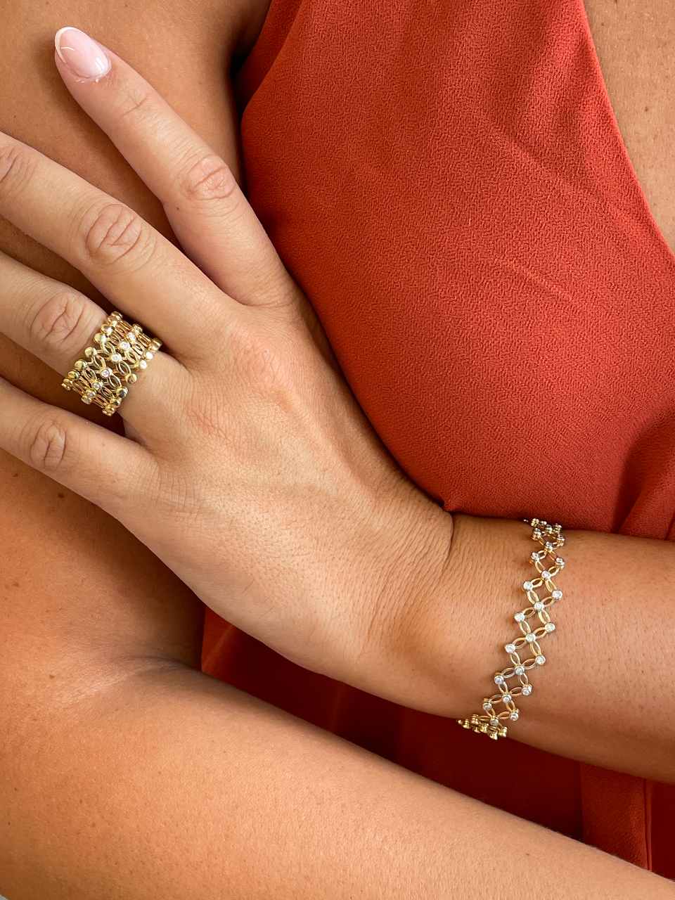 Anillo SUTTGART y pulsera en brillantes de oro amarillo-blanco 18 ktes