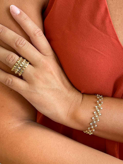 Anillo SUTTGART y pulsera en brillantes de oro amarillo-blanco 18 ktes