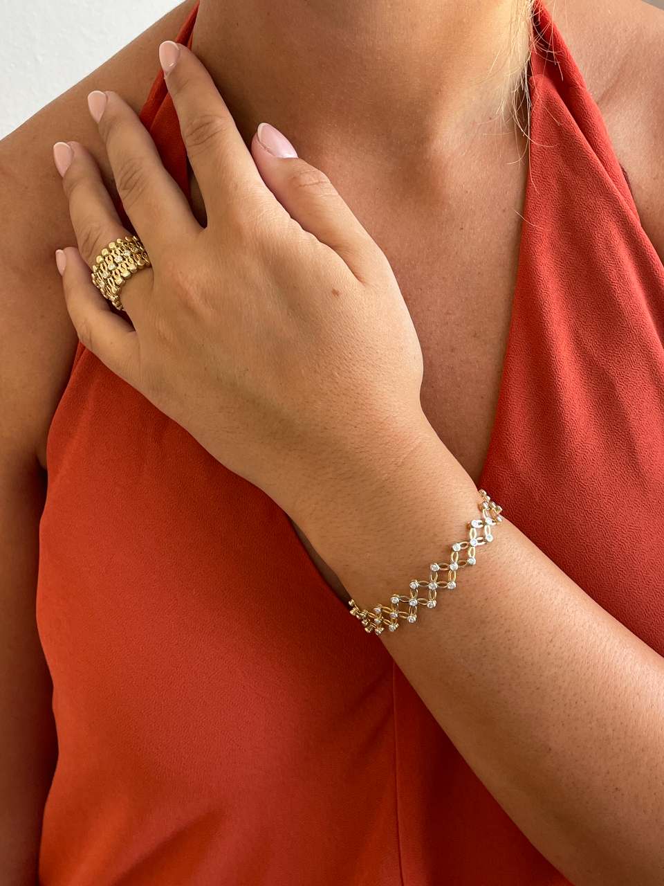 Anillo SUTTGART y pulsera en brillantes de oro amarillo-blanco 18 ktes