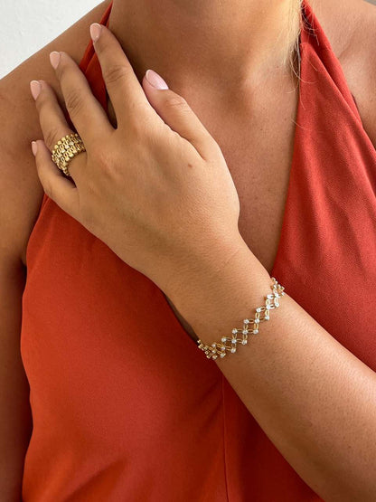 Anillo SUTTGART y pulsera en brillantes de oro amarillo-blanco 18 ktes