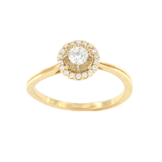 Anillo MANGABA solitario roseta con diamantes en oro amarillo de 18 ktes.