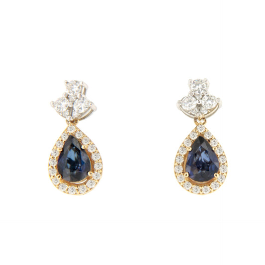 Pendientes ORLEANS brillantes y zafiros en oro blanco y amarillo de 18 ktes