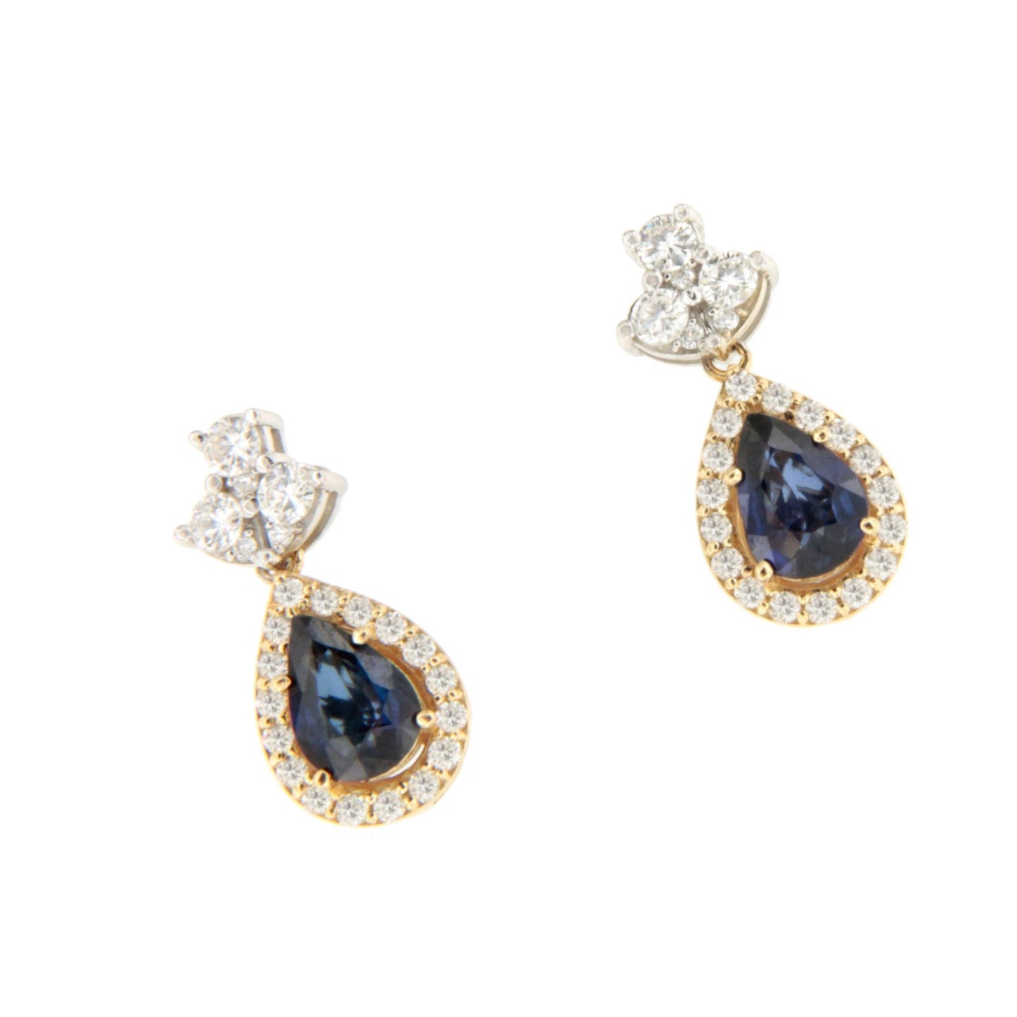 Pendientes ORLEANS brillantes y zafiros en oro blanco y amarillo de 18 ktes