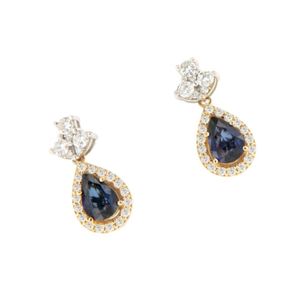 Pendientes ORLEANS brillantes y zafiros en oro blanco y amarillo de 18 ktes