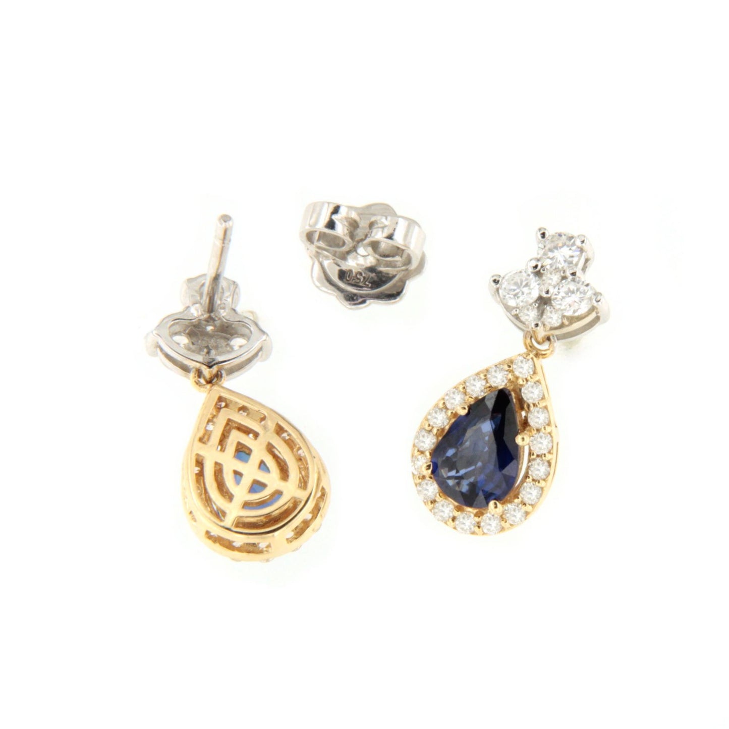 Pendientes ORLEANS brillantes y zafiros en oro blanco y amarillo de 18 ktes