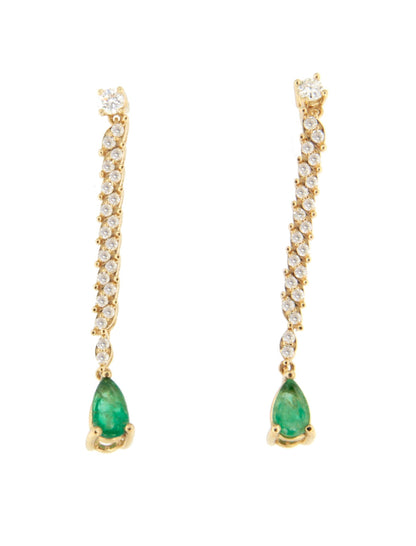 Pendientes PITOMBA largos oro amarillo de 18 ktes zafiros o esmeralda y brillantes.