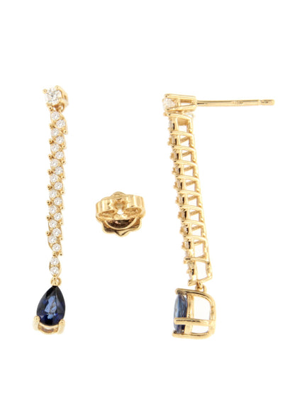 Pendientes PITOMBA largos oro amarillo de 18 ktes zafiros o esmeralda y brillantes.