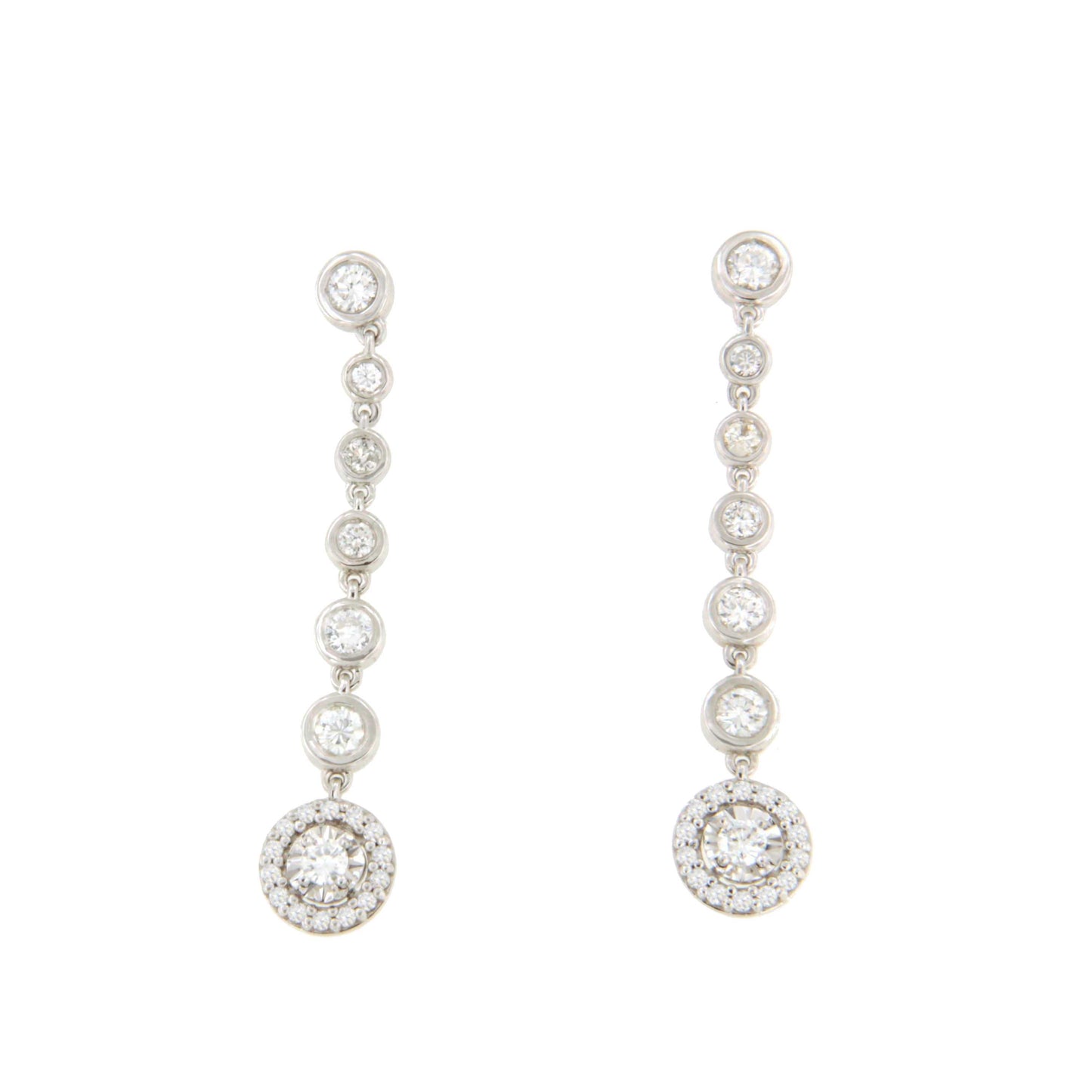 LIBIA long rosette diamond earrings in 18-karat white gold