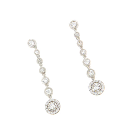 LIBIA long rosette diamond earrings in 18-karat white gold