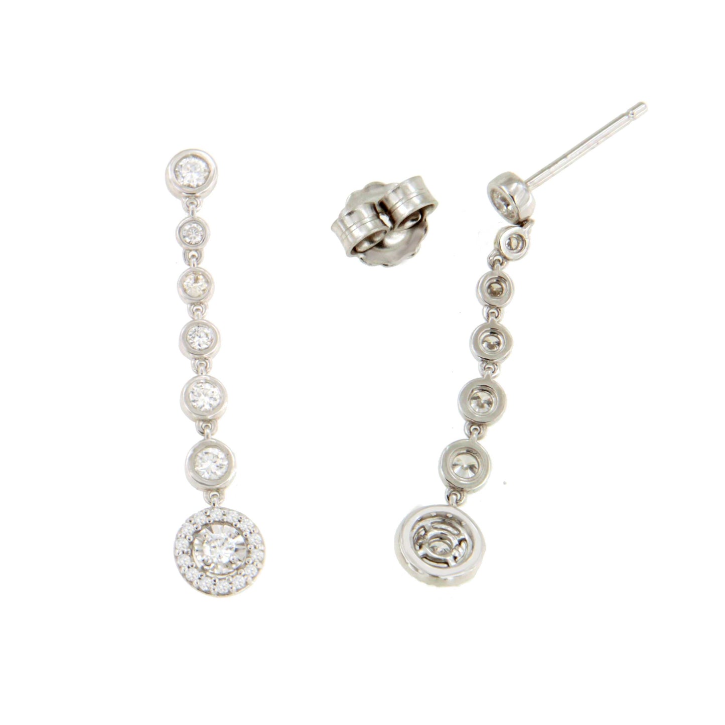 LIBIA long rosette diamond earrings in 18-karat white gold