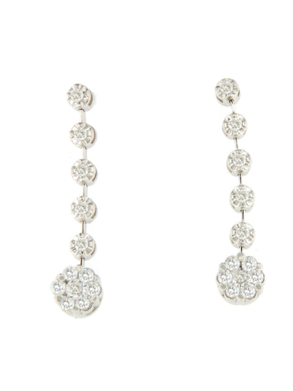 LIBIA long rosette diamond earrings in 18-karat white gold