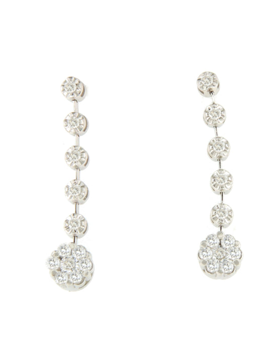LIBIA long rosette diamond earrings in 18-karat white gold
