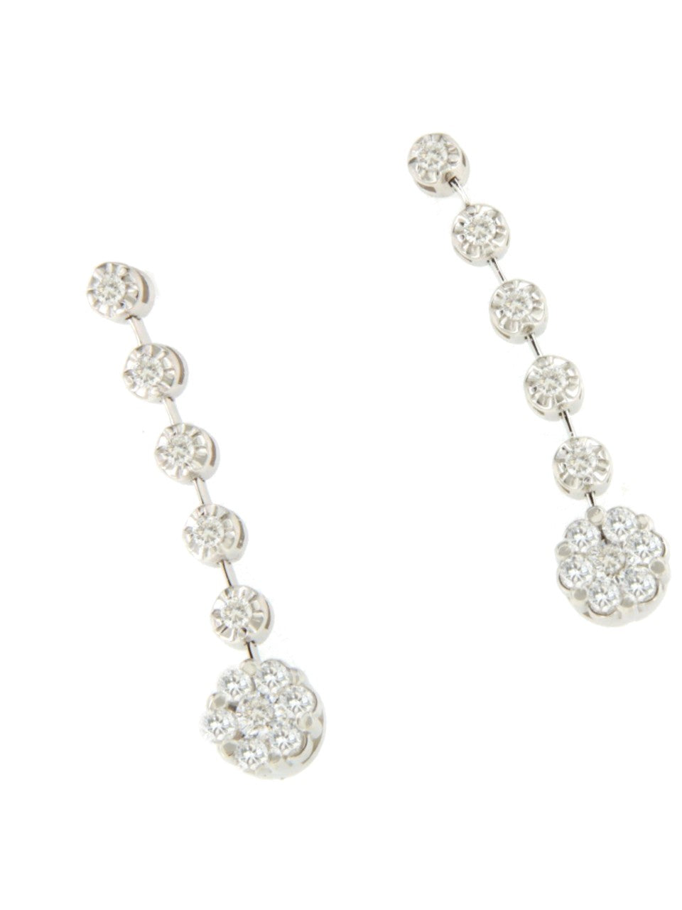 LIBIA long rosette diamond earrings in 18-karat white gold
