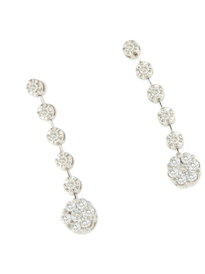 LIBIA long rosette diamond earrings in 18-karat white gold