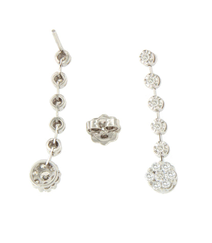 LIBIA long rosette diamond earrings in 18-karat white gold
