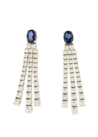 Pendientes TEMPIO largos oro blanco 18 ktes zafiros y brillantes