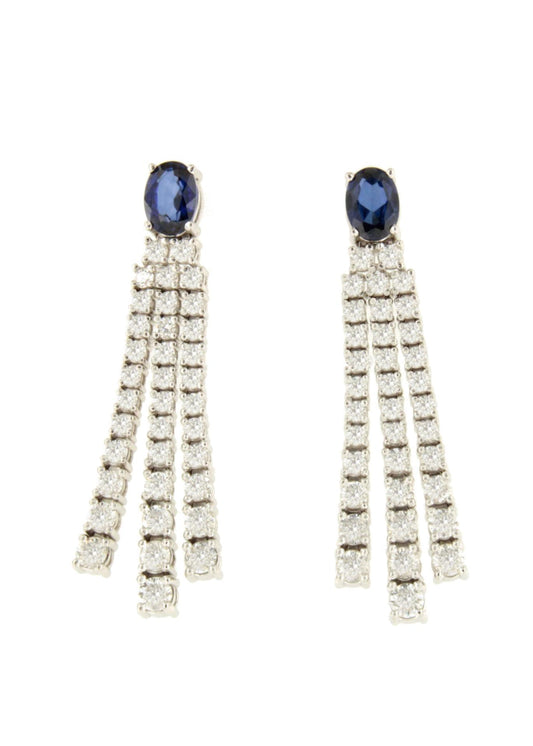Pendientes TEMPIO largos oro blanco 18 ktes zafiros y brillantes