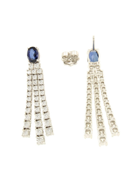 Pendientes TEMPIO largos oro blanco 18 ktes zafiros y brillantes