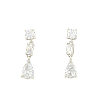 LIBIA long rosette diamond earrings in 18-karat white gold