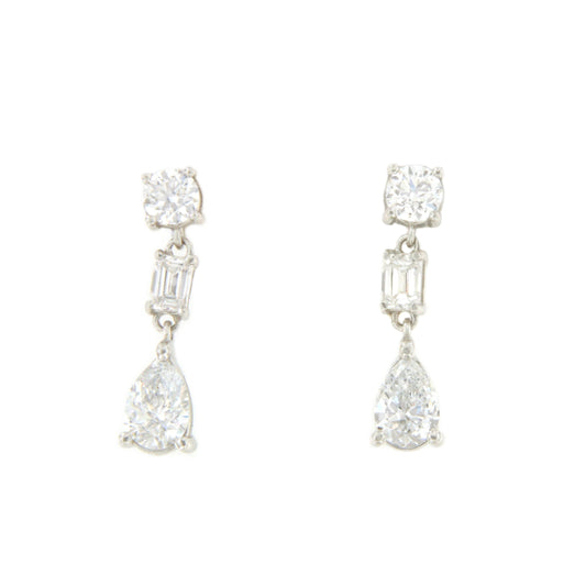 LIBIA long rosette diamond earrings in 18-karat white gold