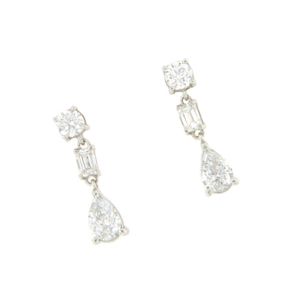 LIBIA long rosette diamond earrings in 18-karat white gold