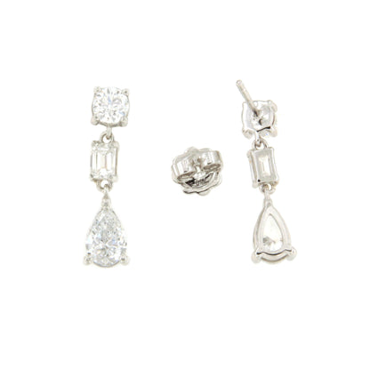 LIBIA long rosette diamond earrings in 18-karat white gold