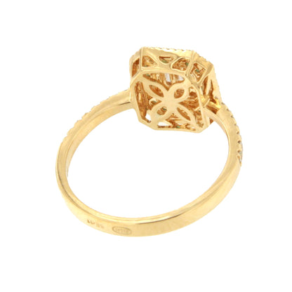 Anillo KURUMAN centro baguettes, brillantes y esmeraldas oro amarillo de 18 ktes