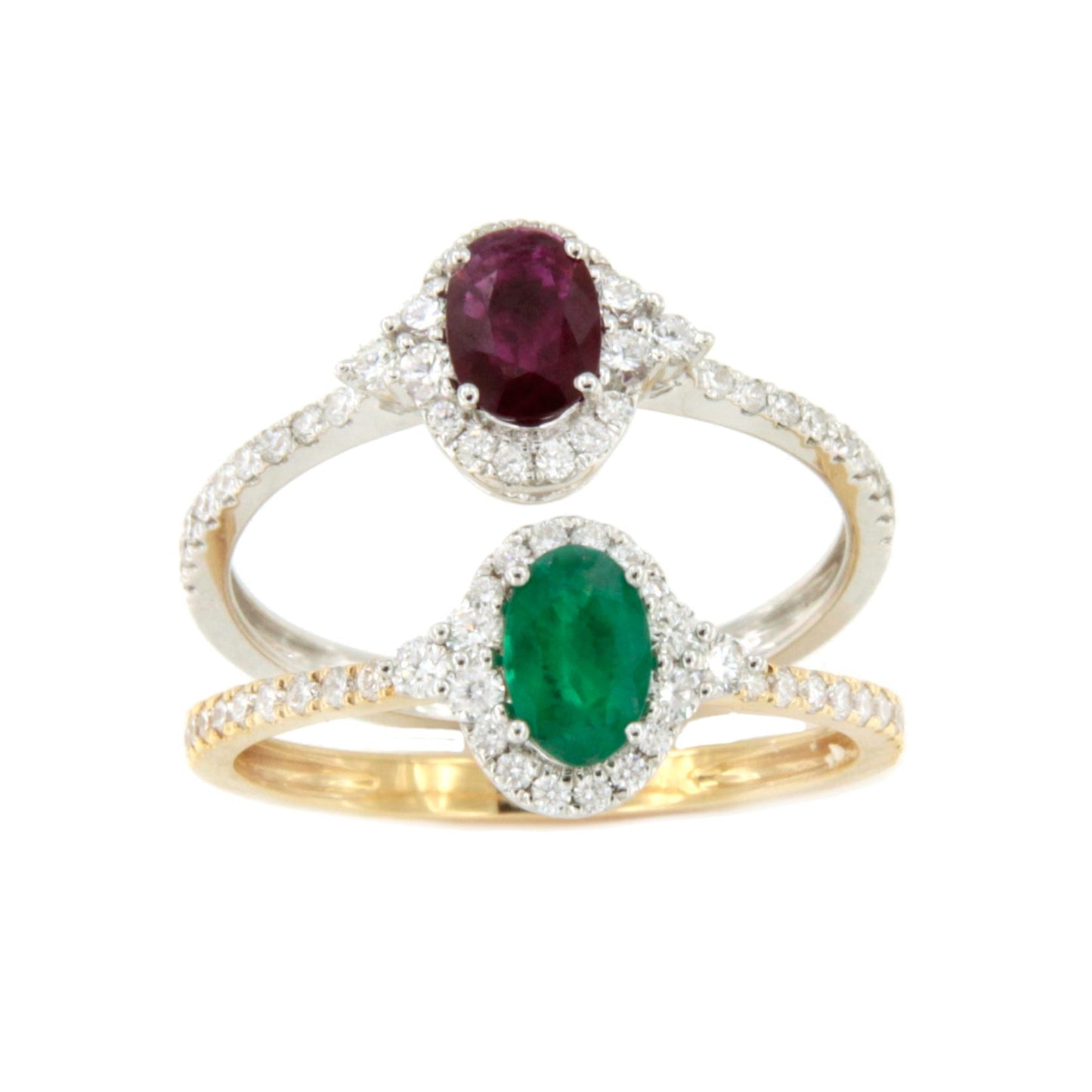 Anillo YANTEN roseta esmeralda o rubie con brillantes oro blanco o amarillo 18 ktes