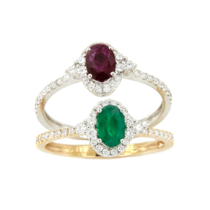 Anillo YANTEN roseta esmeralda o rubie con brillantes oro blanco o amarillo 18 ktes